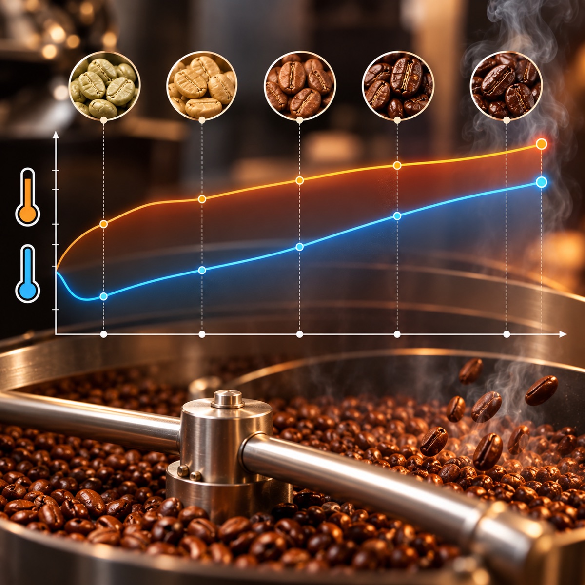 Bean temperature and environmental temperature curves on a roast graph