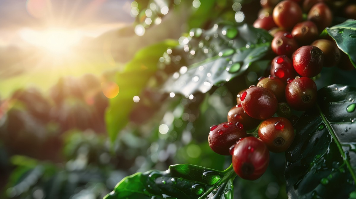 Arabica coffee plants growing in cool highland climate