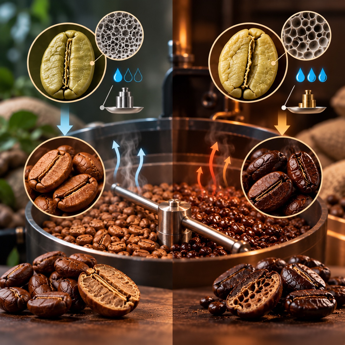Gauge showing moisture and density of green coffee beans