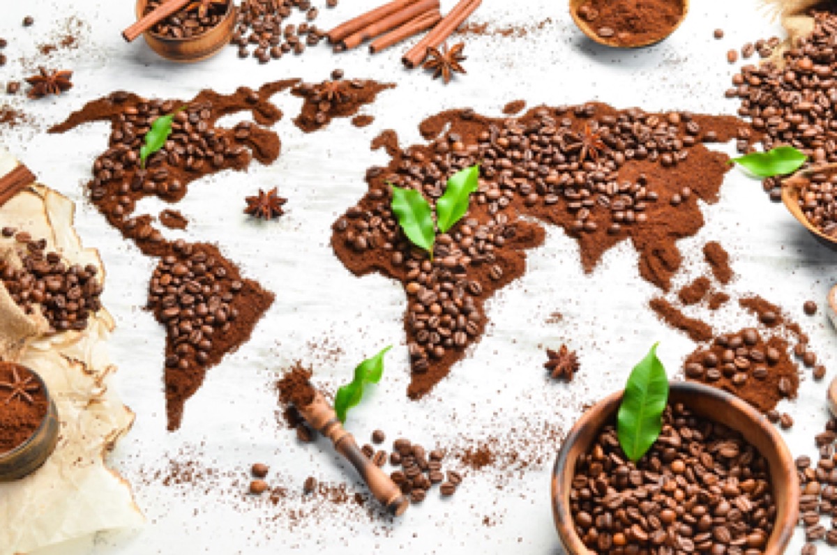 Historic coffee beans and traditional coffee ceremony