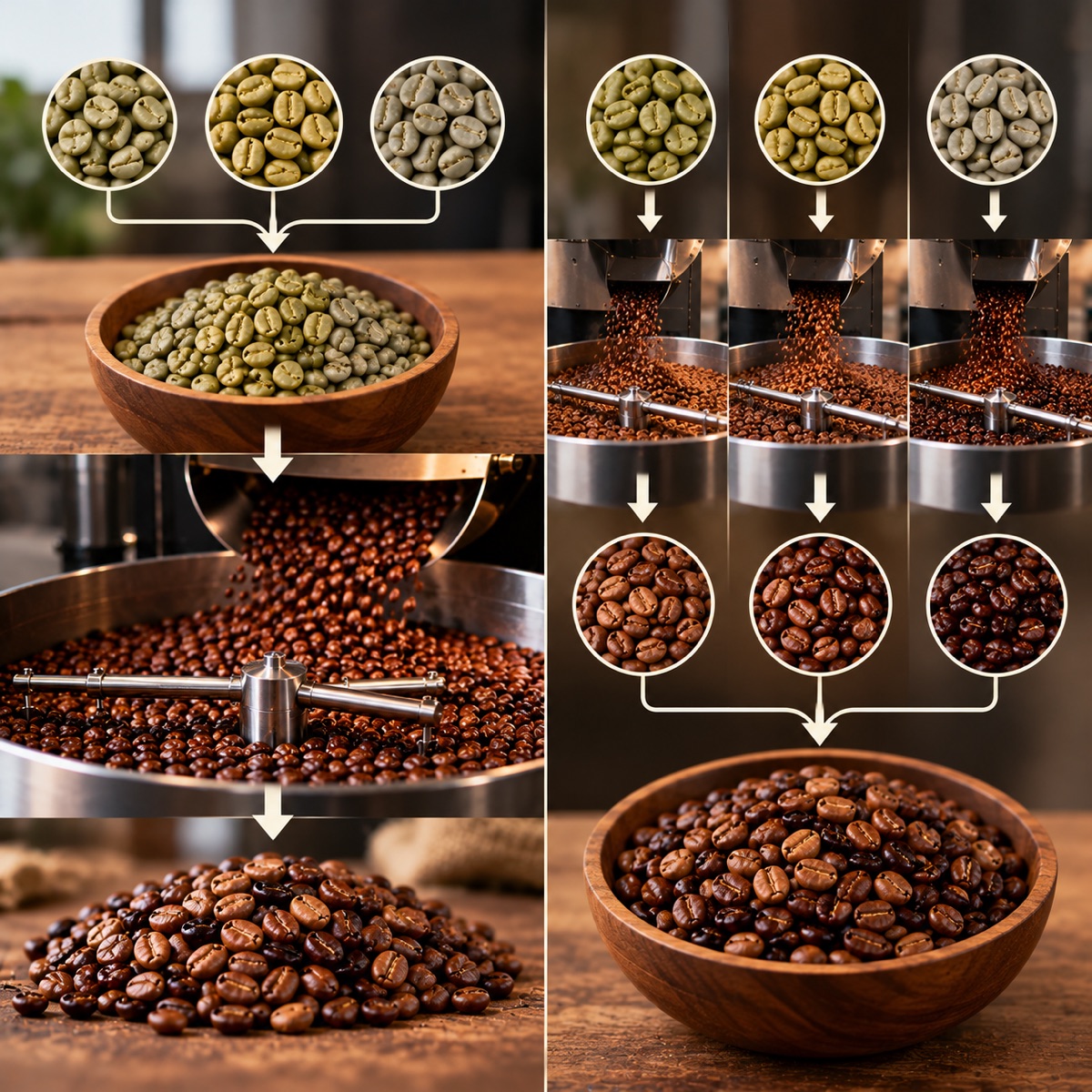 Pre-roast and post-roast coffee blending workflows compared