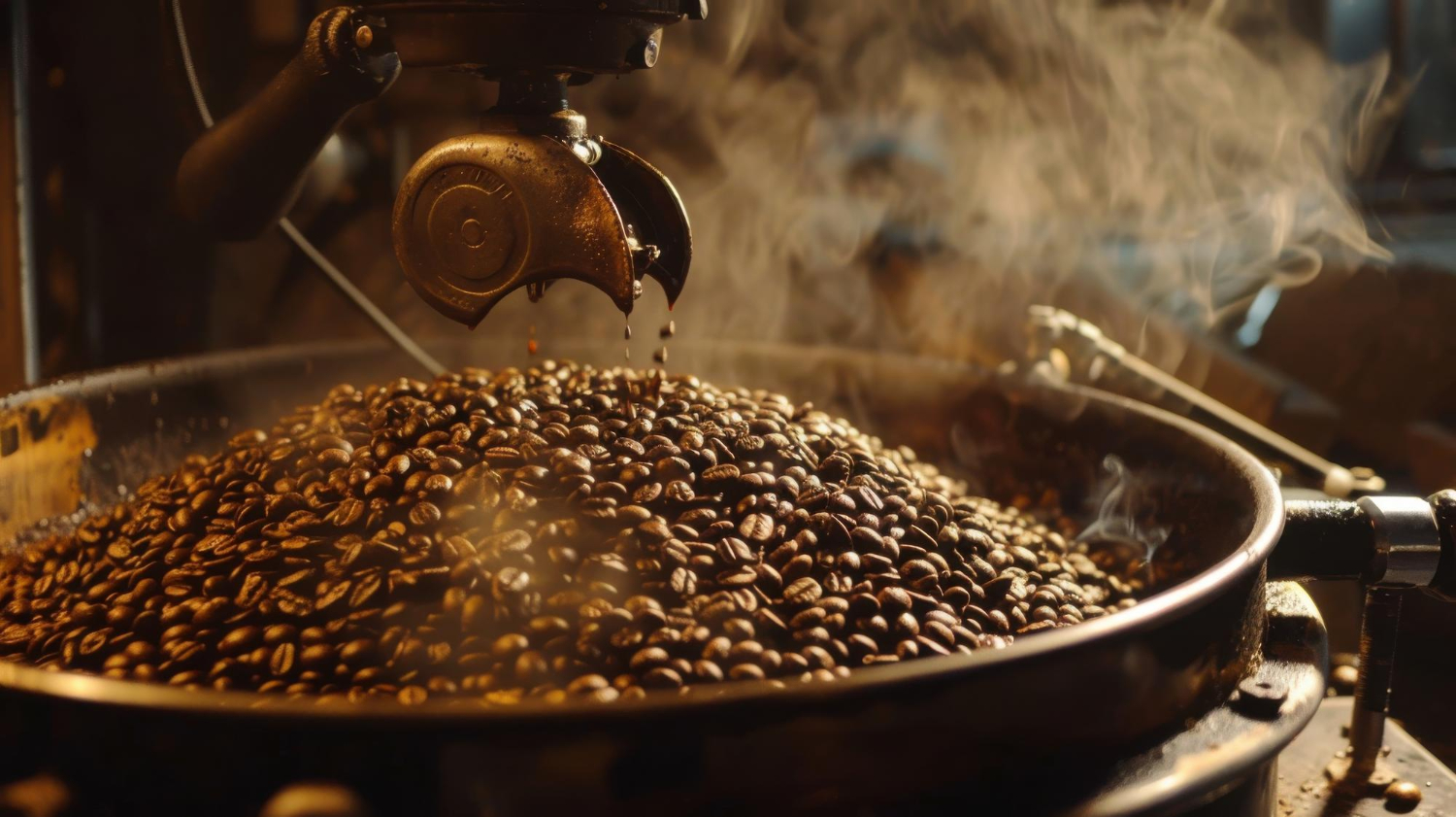 Washed Arabica coffee beans in a drum roaster with clean, even color