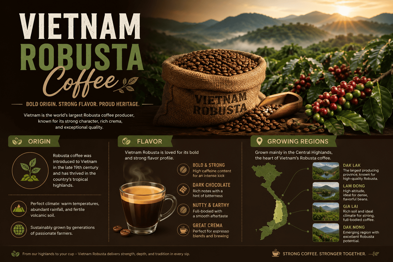Vietnam Robusta Coffee beans, flavor profile and major growing regions